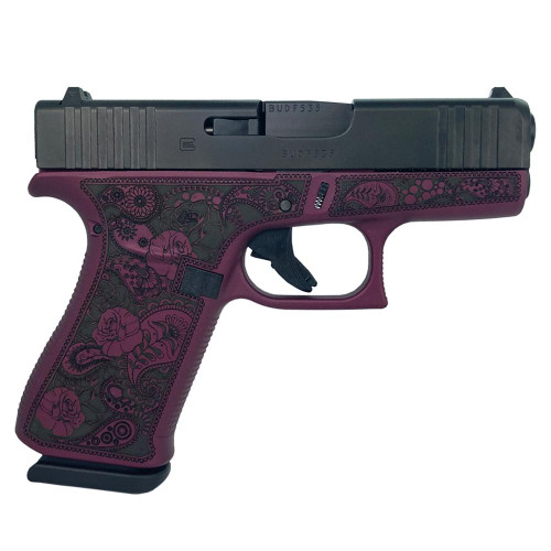 Glock G43x Custom 9mm, 3.41″ Barrel, “Black Cherry Paisley Frame”, 10rd