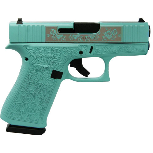 Glock G43x Custom “Tiffany Glock & Roses” 9mm, 3.41″ Barrel, Fixed Glock Sights, 10rd