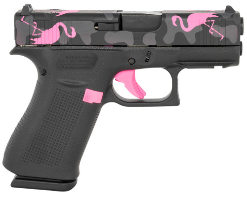 Glock G43X MOS 9mm, 3.41″ Barrel, Miami Mingo, Pink Trigger, MOS Cut, 10rd