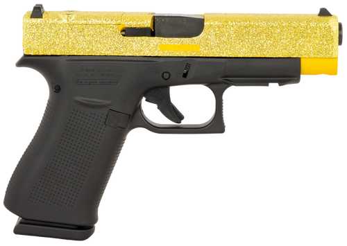 Glock G48 Gen 5 MOS 9mm, 4.17″ Barrel, Gold Glitter Cerakote, Black Frame, 10rd