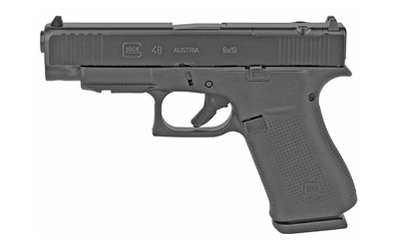 Glock G48 MOS Compact 9mm, 4.17″ Glock Marksman Barrel, Fixed Sights, Black, 10rd