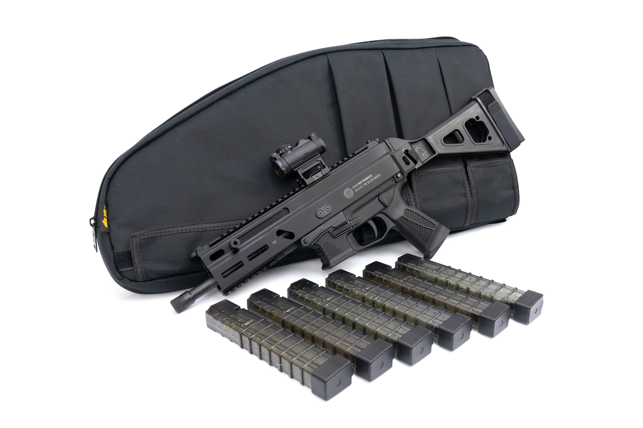 Grand Power Stribog Peace Keeper Package, SP9A1 Gen2, 9mm, 8″ Barrel, Sig Romeo-MSR, Folding SB Tactical Brace, Black, 6 x 30rd Magazines, US Peace Keeper SMG/SBR Case