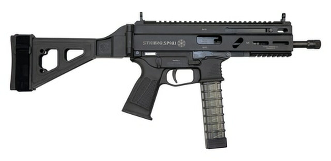 Grand Power Stribog SP9A1 Gen2 9mm, 8″ Barrel, Folding SB Tactical Pistol Brace, Black, 3 x 30rd
