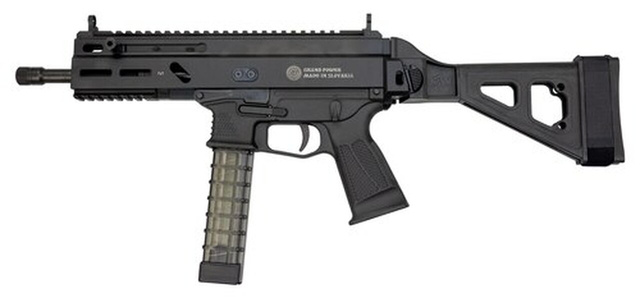 Grand Power Stribog SP9A1 Gen2 9mm, 8″ Barrel, Folding SB Tactical Pistol Brace, Black, 3 x 30rd