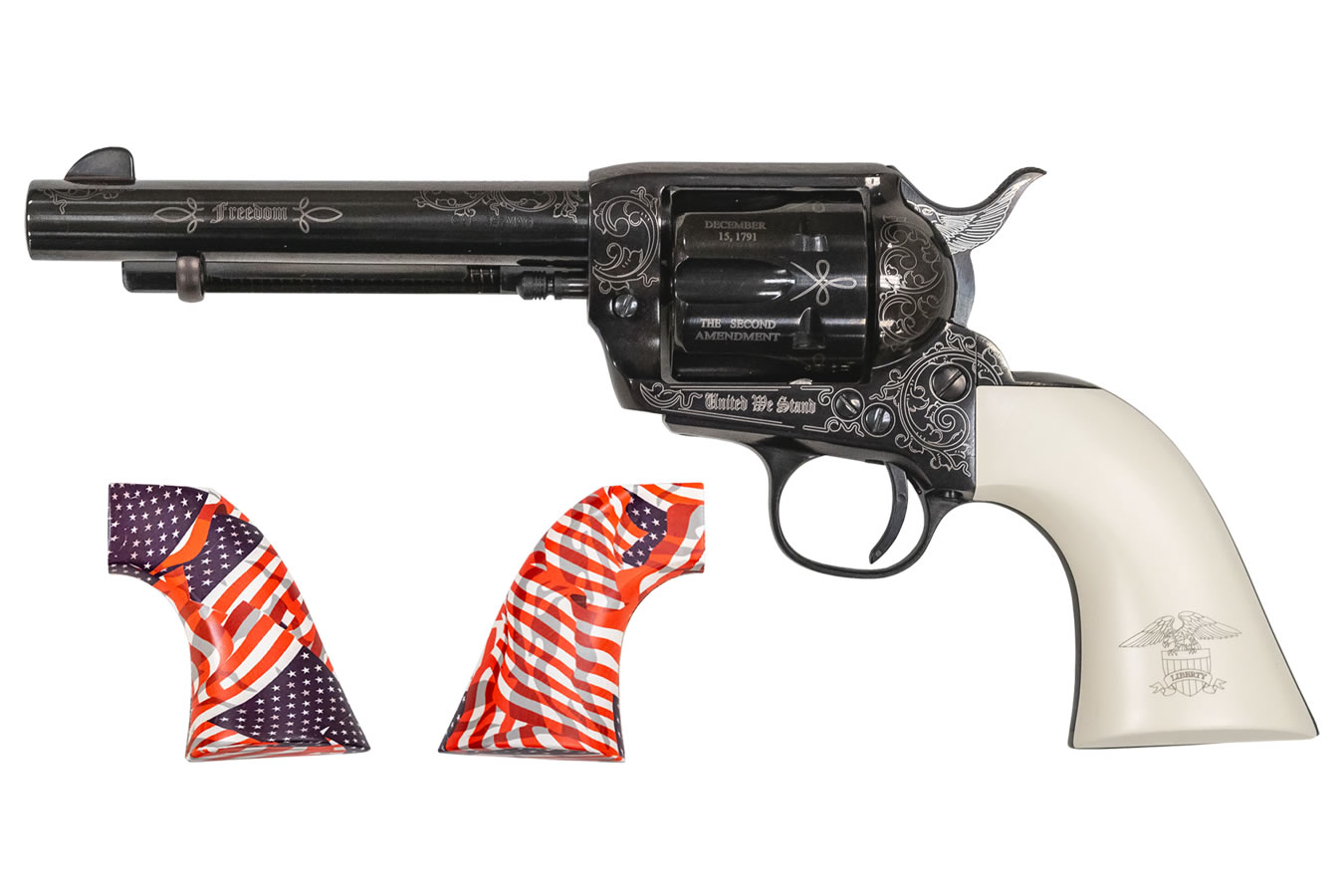 GWII Freedom Revolver 45 Colt with 5.5 inch Barrel, Custom Engraving and USA Flag Grips