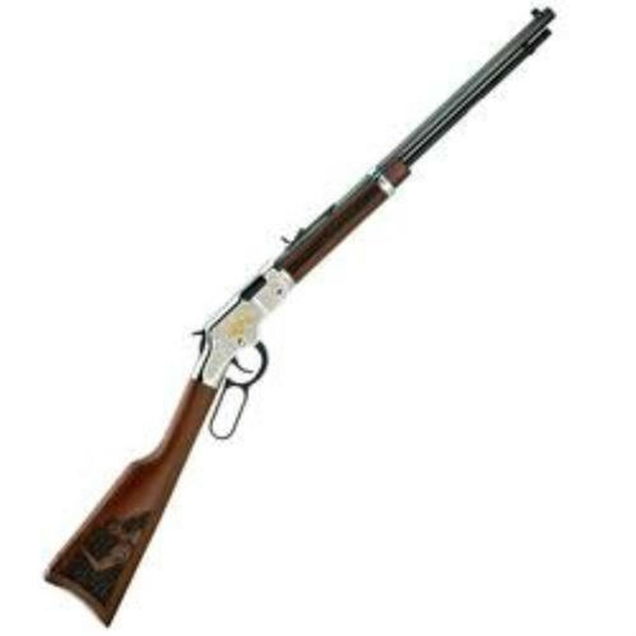 Henry Salute To Scouting Edition, 22LR, 20″ Octagonal Barrel, 16 rd, Engraved Nickel/Walnut