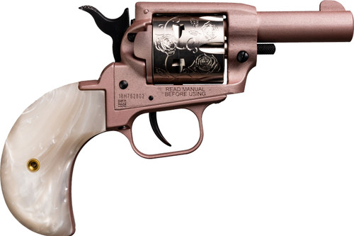 Heritage Barkeep Roses 22 LR, 2″ Barrel, Rose Gold Frame, Engraved Cylinder, White Grip, 6rd