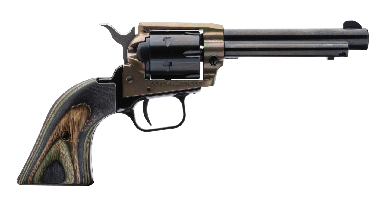 Heritage Rough Rider .22 LR, 3.5″ Barrel, Case Hardened, Green Laminate Bird Head, 6rd