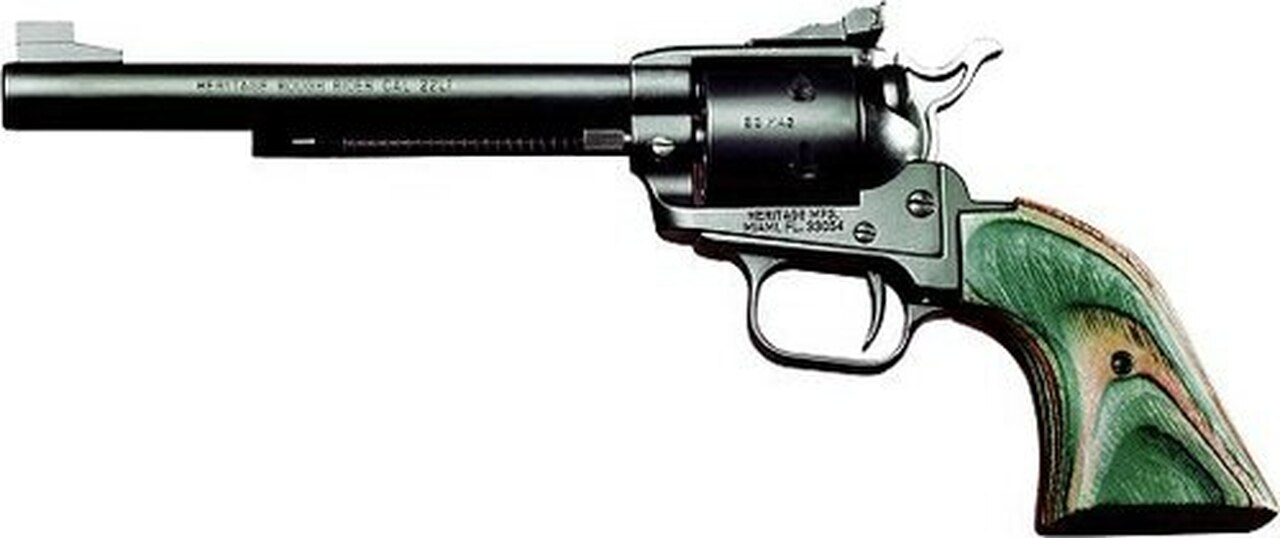 Heritage Rough Rider, .22 LR, 6.5″ Barrel, 6rd, Green Camo Grips, Black