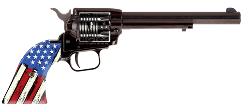 Heritage Rough Rider 22 LR, 6.5″ Barrel, Black, Engraved Cylinder, US Flag Grip, 6rd