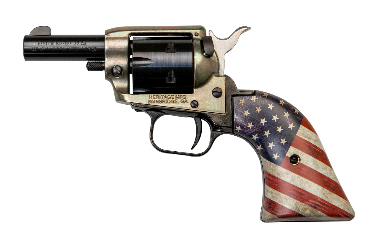 Heritage Rough Rider Barkeep .22 LR, 2″ Barrel, US Flag Grips, Simulated Case Hardened, 6rd
