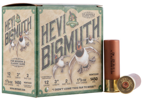 HEVI-Shot 12 Ga 3″, Max Dram, 1 3/8 oz, Bismuth, 2 Shot, 25Bx/10Cs