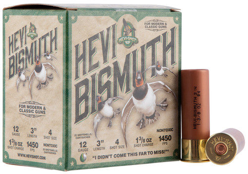 HEVI-Shot 12 Ga 3″, Max Dram, 1 3/8 oz, Bismuth, 4 Shot, 25Bx/10Cs