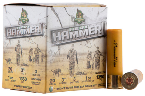 HEVI-Shot 20 Ga, 3″, Max Dram, 1 oz, #3, Hevi-Hammer, 25rd Box