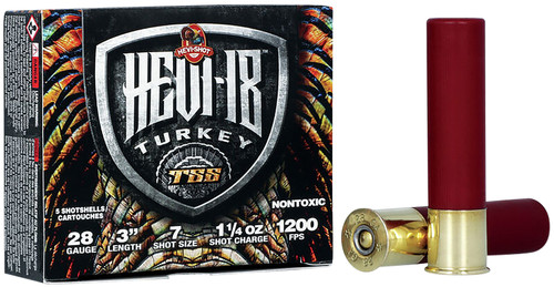 HEVI-Shot HEVI-18 Turkey TSS 28 Ga, 3″, 1 1/4 oz, Tungsten, 7 Shot, 5Bx/10Cs