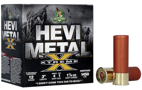 HEVI-Shot Metal Xtreme Waterfowl 12 Ga, 3″, 1 1/4 oz, Tungsten, 4 & 1 Shot, 25Bx/10Cs