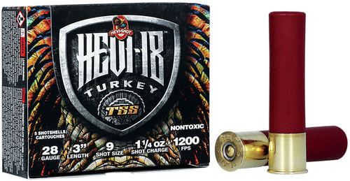 HEVI-Shot TSS Turkey 28 Ga, 3″, 1 1/4 oz, Tungsten, 9 Shot, 5Bx/10Cs