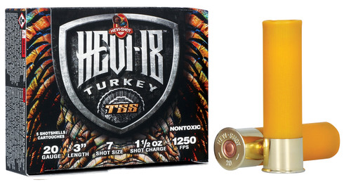 HEVI-Shot Turkey TSS 20 Ga, 3″, 1 1/2 oz, Tungsten, 7 Shot, 5Bx/10Cs