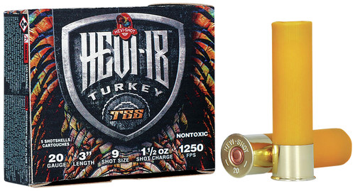 HEVI-Shot Turkey TSS 20 Ga, 3″, 1 1/2 oz, Tungsten, 9 Shot, 5Bx/10Cs