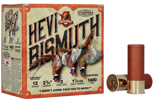 HEVI-Shot Upland 12 Ga, 2.75″, 1 1/4 oz, Bismuth, #3, Hevi-Bismuth, 25Bx/10Cs