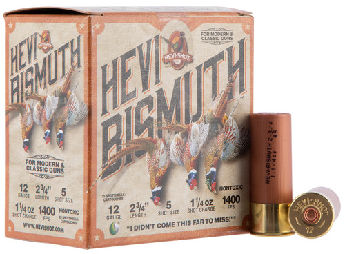 HEVI-Shot Upland 12 Ga, 2.75″, 1 1/4 oz, Bismuth, 5 Shot, 25Bx/10Cs
