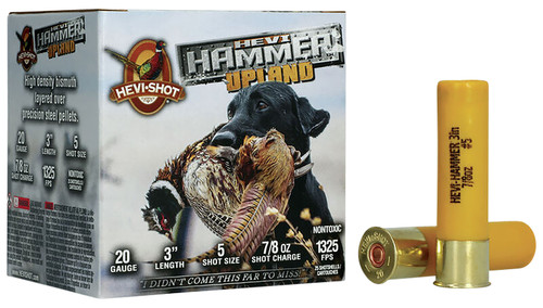 HEVI-Shot Upland 20 Ga, 3″ 7/8 oz, Bismuth, #5, Hevi-Hammer, 25Bx/10Cs