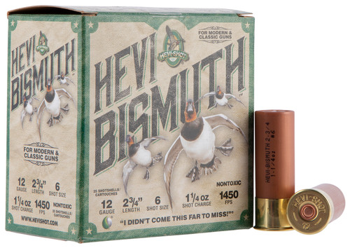 HEVI-Shot Waterfowl 12 Ga, 2.75″, 1 1/4 oz, Bismuth. 6 Shot. 25Bx/10Cs