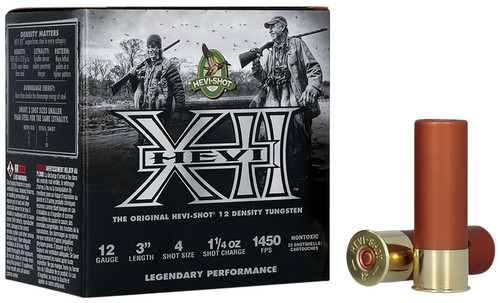 HEVI-Shot Waterfowl 12 Ga, 3″, 1 1/4 oz, Tungsten, 4 Shot, Hevi-XII, 25Bx/10Cs