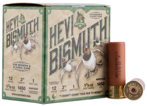 HEVI-Shot Waterfowl 12 Ga, 3″, 1 3/8 oz, Bismuth, 1 Shot, 25Bx/10Cs
