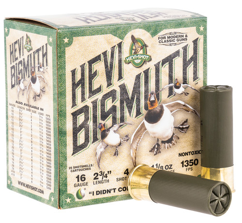 HEVI-Shot Waterfowl 16 Ga, 2.75″, 1 1/8 oz, Bismuth 4 Shot, 25rd Box