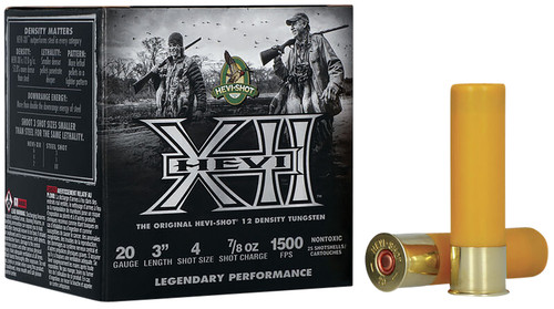 HEVI-Shot Waterfowl 20 Ga, 3″, 7/8 oz, Tungsten, 4 Shot, Hevi-XII, 25Bx/10Cs