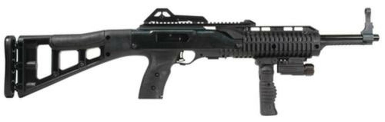 Hi-Point 4595TS Carbine 45 ACP 17.5″ Barrel Black Polymer Skeletonized Target Stock Adjustable Sights 9rd, Forward Folding Grip And Light