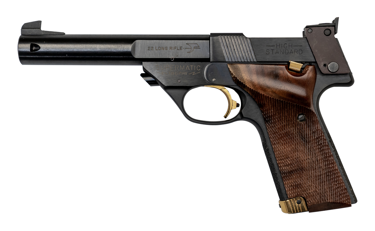 High Standard Supermatic Trophy Used .22 LR, 5.5″ Barrel, Military Grip, Black, Original Box, 10rd