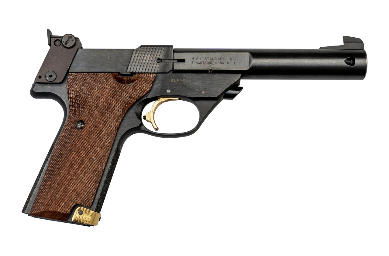 High Standard Supermatic Trophy Used .22 LR, 5.5″ Barrel, Military Grip, Black, Original Box, 10rd
