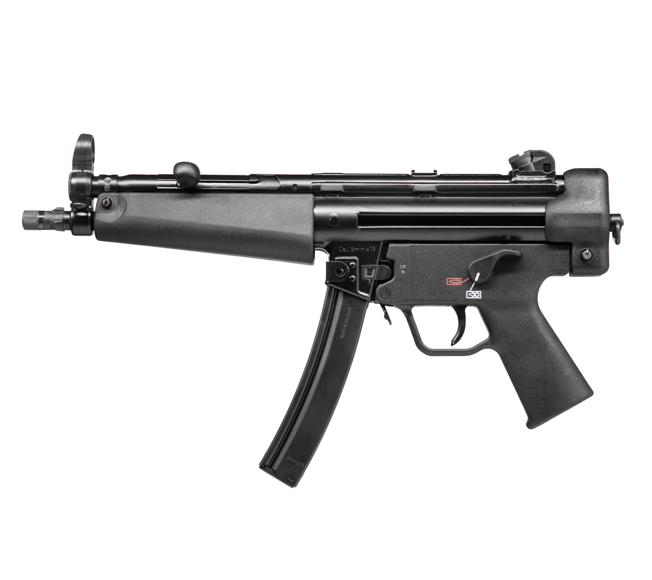 HK SP5 9mm, 8.9″ Barrel, Aluminum, Black, Threaded, Ambidextrous Safety, 2x30rd