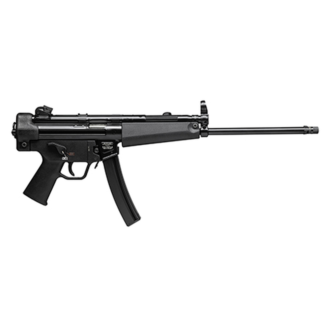 HK SP5L 9mm, 16.5″ Threaded Navy Barrel, Rotary Rear Sight, Bungie Sling, Black, 30rd