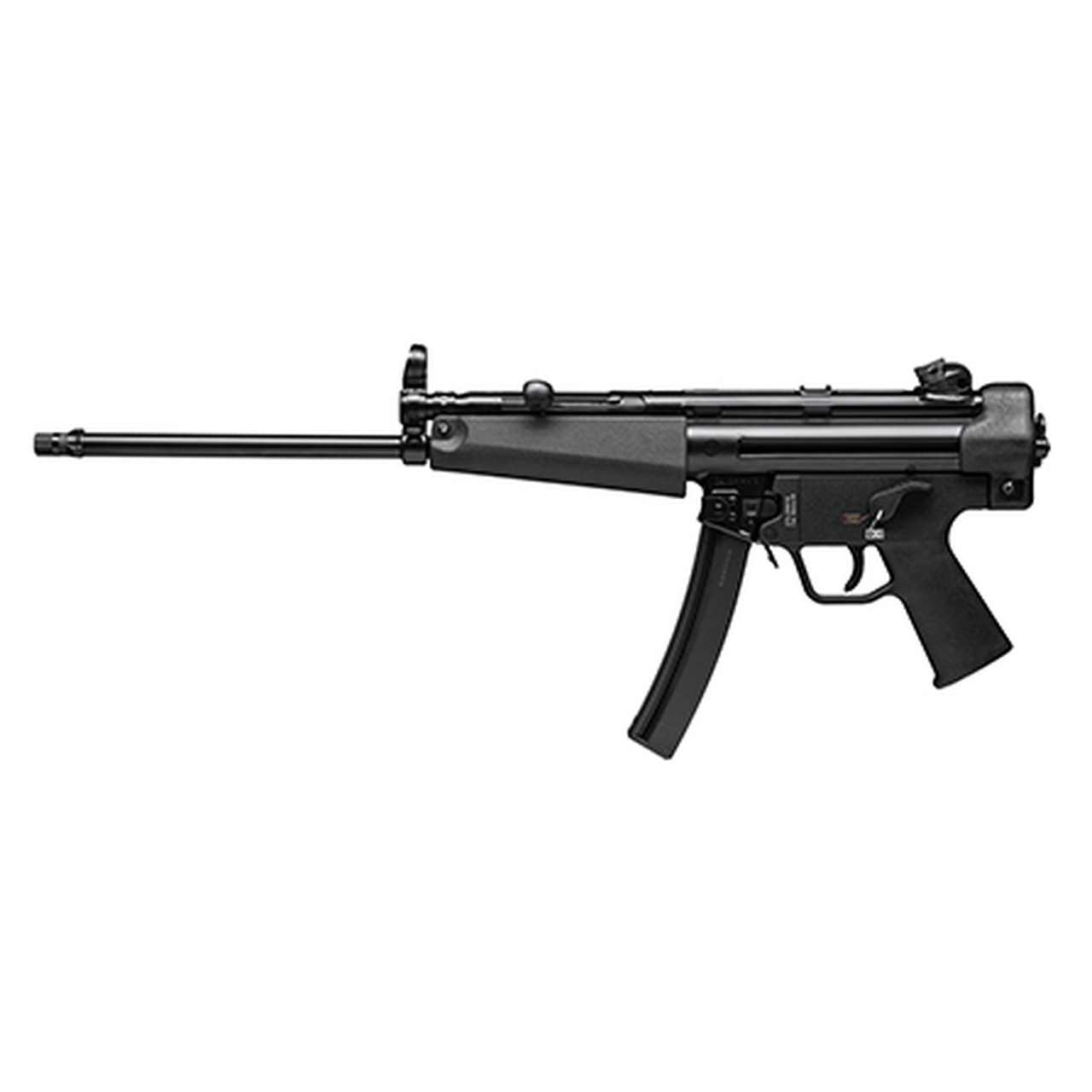 HK SP5L 9mm, 16.5″ Threaded Navy Barrel, Rotary Rear Sight, Bungie Sling, Black, 30rd