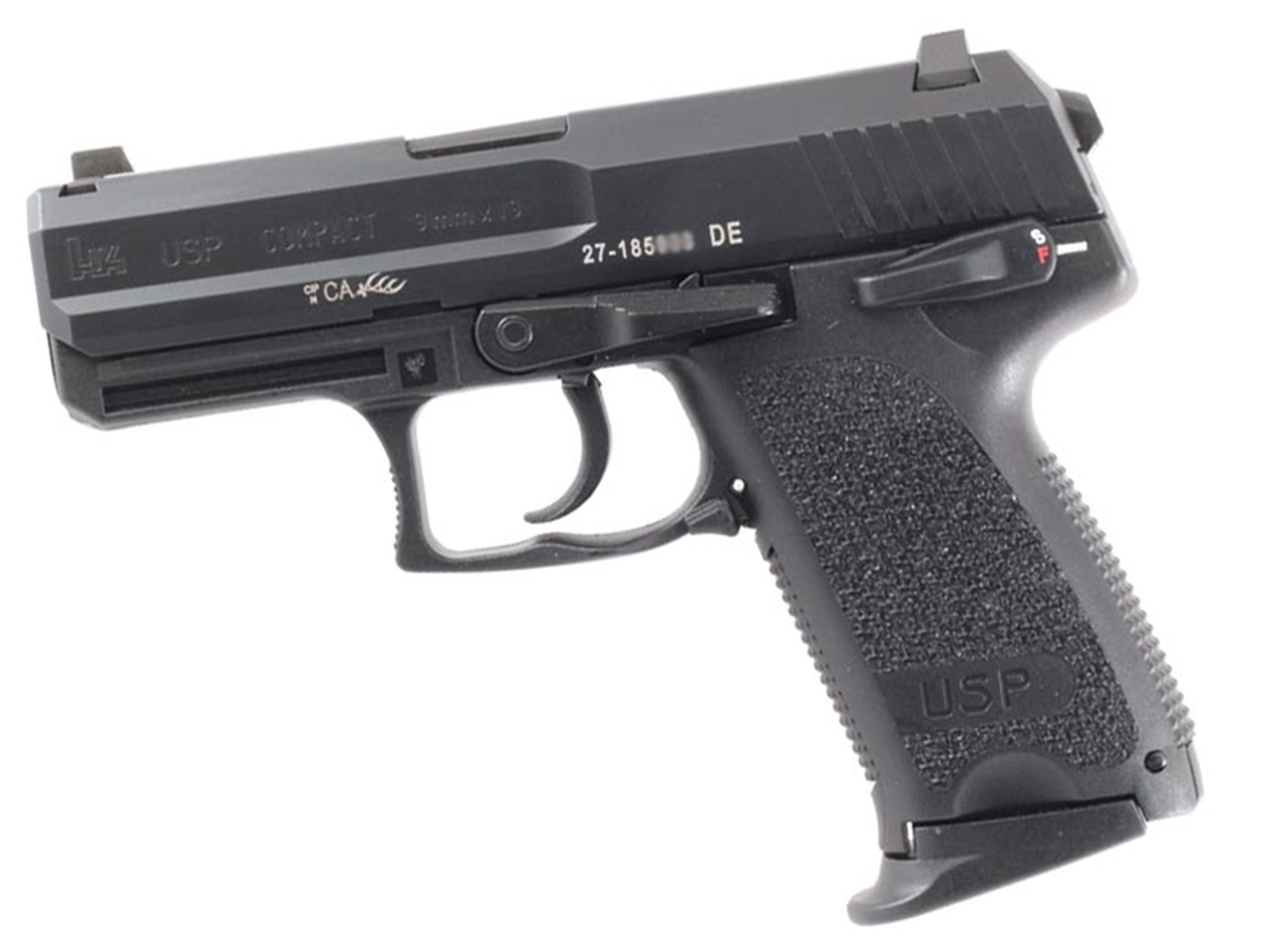 HK USP Compact V1, 9mm, DA/SA, 3.58″ Barrel, 10rd, CA Compliant, Night Sights