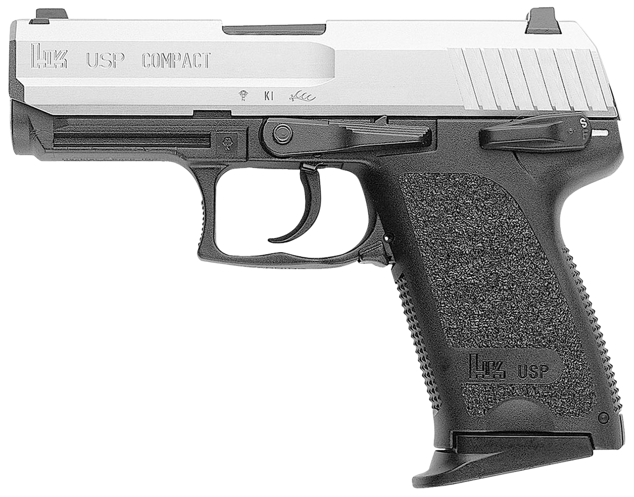 HK USP9 Compact Stainless (V1) DA/SA, safety/decocking lever on left, two 10rd magazines