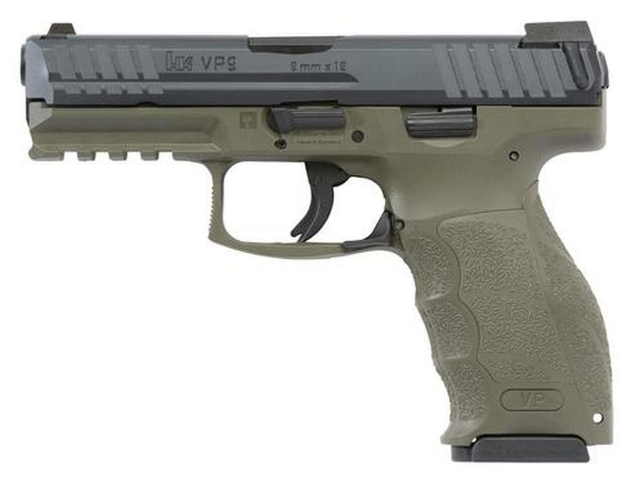HK VP9, 9mm, 4.09″ Barrel, 10rd, Night Sights, 3 Mags, OD Green Frame