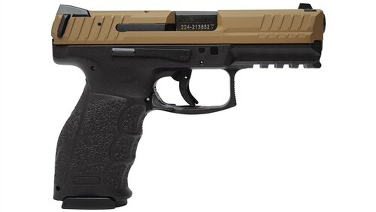 HK VP9 9mm, 4.1″ Barrel, Cerakote Brown, Black Frame, Rail, 15rd Mag