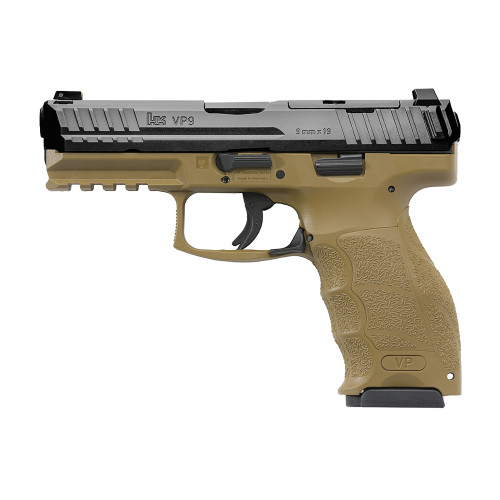 HK VP9 9mm, 4.1″ Barrel, Flat Dark Earth Frame, Black Slide, Optic Ready, 10rd