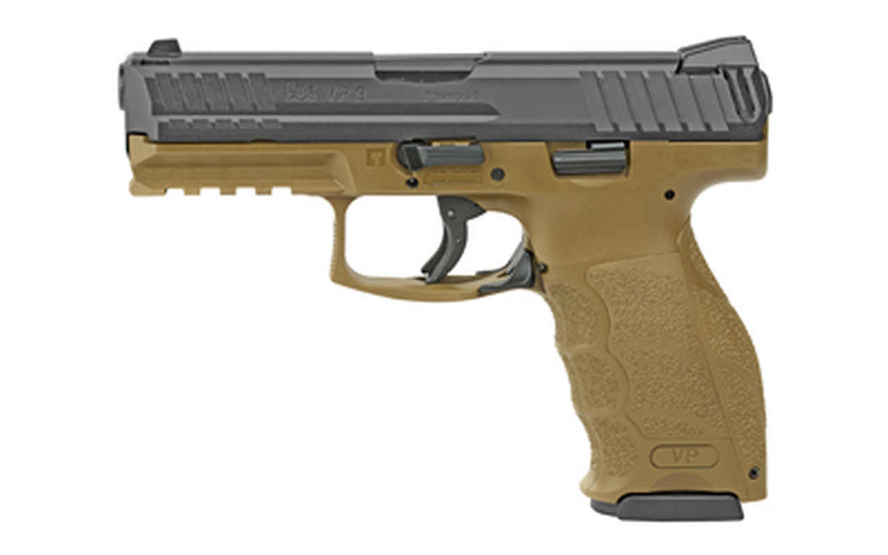 HK VP9 9mm, 4″ Barrel, 3-Dot Contrast Sights, Black/FDE, 17rd