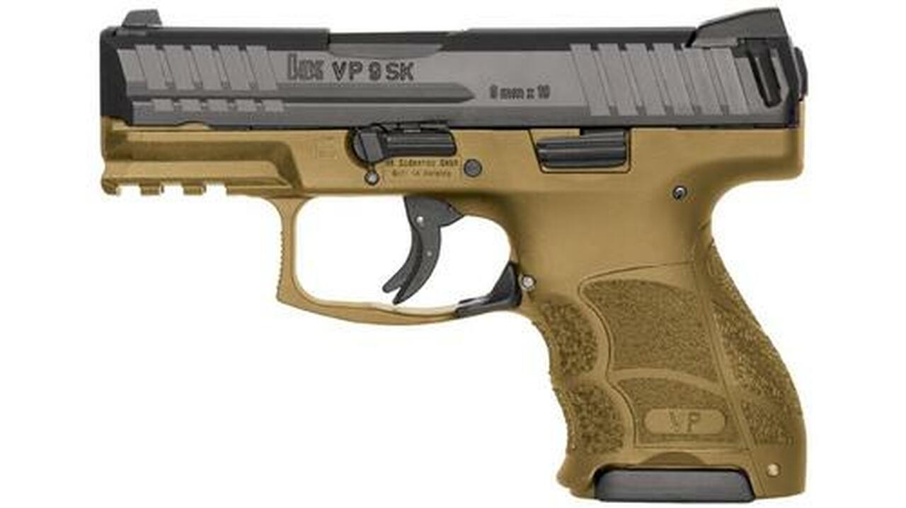 HK, VP9SK, Striker Fired, 9mm, 3.39″ Barrel, Polymer Frame, Flat Dark Earth, 3 Dot Sights, 10Rd, 2 Magazines