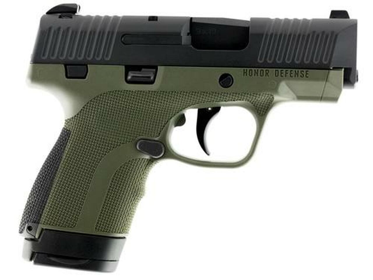 Honor Defense Honor Guard 9mm, 3.2″, 7rd, OD Green Frame, Black Slide
