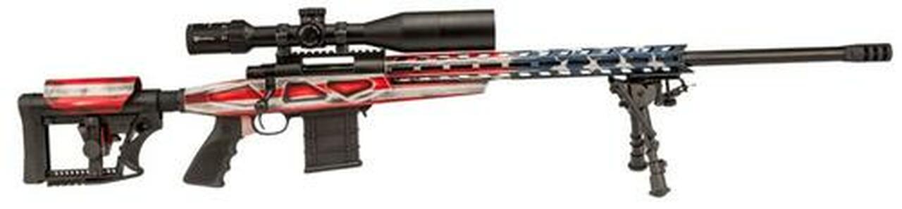 Howa 1500, Bolt Action Rifle, 6.5 Creedmoor, 24″ Heavy Threaded Barrel, Red White & Blue American Flag Finish, Polymer Stock, Right Hand, Bipod, 10rd Mag, 4X16-50 Scope Included