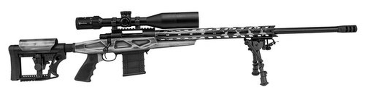 Howa American Flag Chassis .308 Win, 20″ Barrel, 4-16x50mm Nikko Stirling Long Range Scope, Grayscale, 10rd