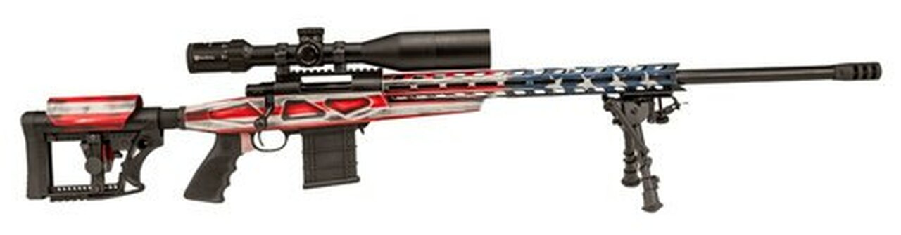 Howa APC .243 Win Scope Combo, 24″ #6 Threaded Barrel, 4-16x50mm Nikko Stirling Scope, Mag Kit, Hogue Grip, LUTH-AR MBA-4 Stock, American Flag, 10rd