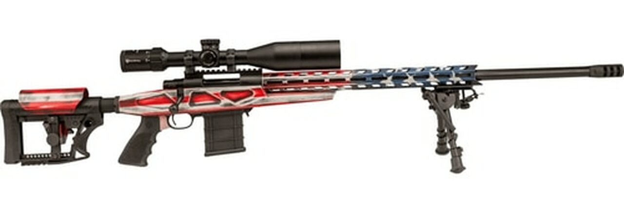 Howa APC .308 Win Scope Combo, 26″ #6 Threaded Barrel, 4-16x50mm Nikko Stirling Scope, Mag Kit, Hogue Grip, LUTH-AR MBA-4 Stock, American Flag, 10rd