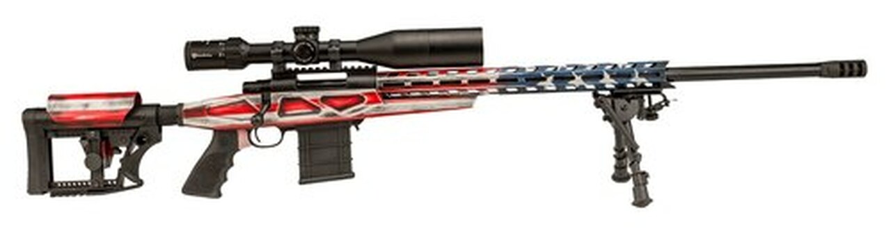 Howa APC 6.5 Creedmoor Scope Combo, 24″ #6 Threaded Barrel, 4-16x50mm Nikko Stirling Scope, Mag Kit, Hogue Grip, LUTH-AR MBA-4 Stock, American Flag, 10rd